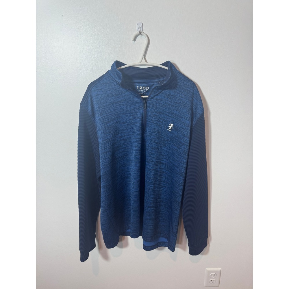 IZOD Golf Quarter Zip Pullover Mens L Blue Excellent Heathered Stretch Sweater